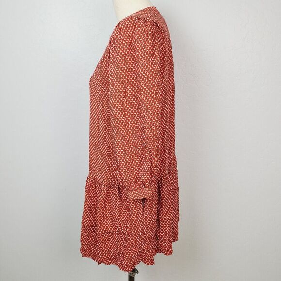 Holding Horses Anthropologie Dress S Rust Red Printed Tiered Button Front - Picture 6 of 12